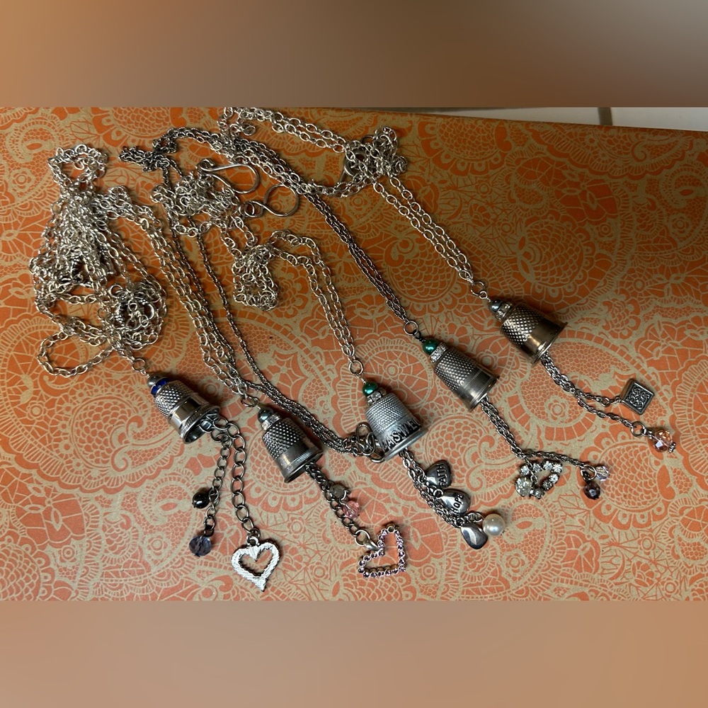 Vintage Thimble Charm Necklace set of 5 GIFT IDEA
